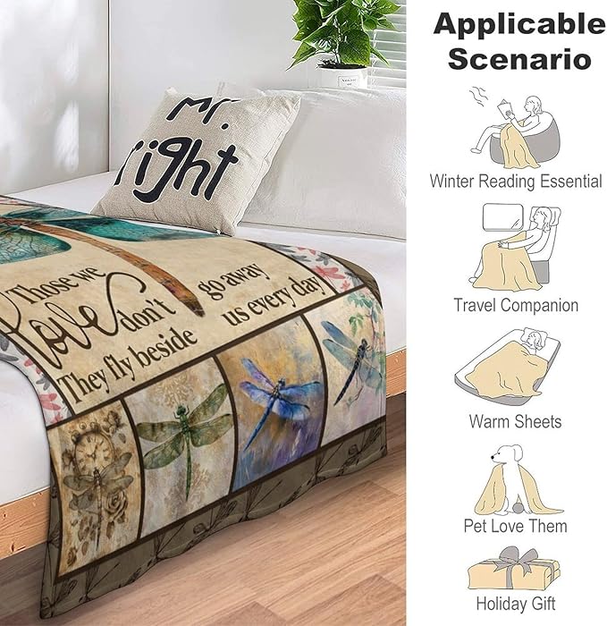 Dragonfly Print Blanket Dragonflies Memorial Throw Blankets Gifts for Couch Sofa Bed Stuff Decor Lightweight Soft Cozy Fleece Plush Warm Flannel Bedding for Lover Men Women Teen Adults 50"x60"