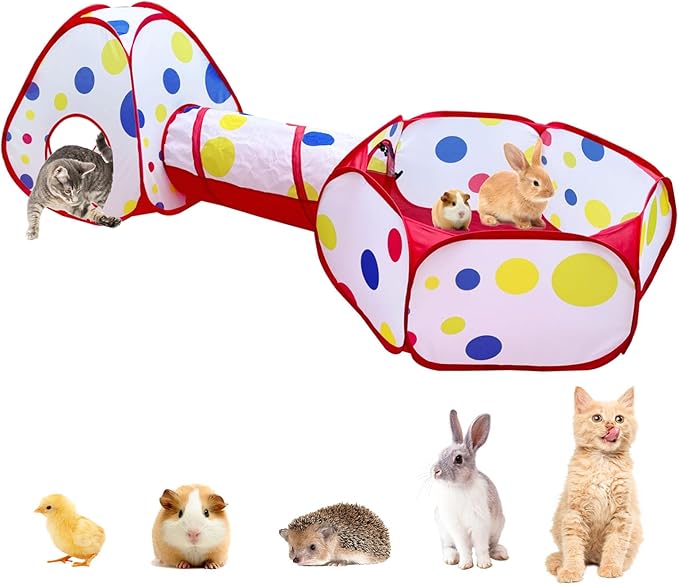 Small Animals Playpen, Rabbit Cage Tent with Cat Tunnel Portable Indoor Outdoor Exercise Playground for Cat Kitten Rabbit Hamster Guinea Pig Bunny Ferret Chinchilla Brooder Box Cage Tent