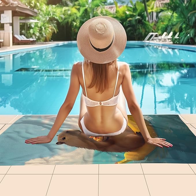 WZOMT Cute Capybara Beach Towel, Capybaras Gifts for Capybaras Lovers, Funny Capybara Eating Pizza On A Banana Boat Print Bath Towels, Soft Quick Dry Swim/Surf/Pool Towel Oversized 32x52 Inch