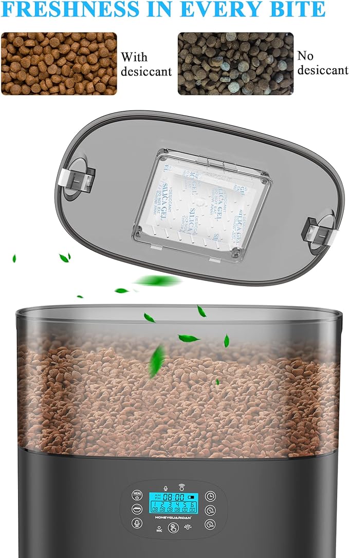 HoneyGuaridan 6L Automatic Cat Feeder for 2 Cats, 2.4G WiFi Enabled Smart Feed Automatic Pet Feeder for Cats & Dogs, Timed Pet Food Dispenser with Stainless Steel Bowl APP Control, 10s Voice Recorder