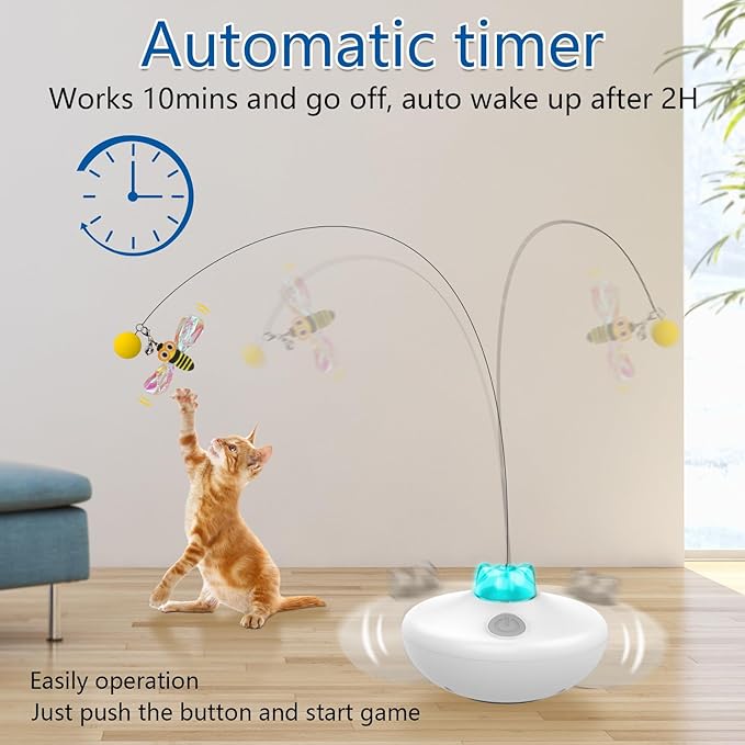 Interactive Cat Toys Cat Exercise Tumbler, Rechargeable Cat Toys for Indoor Cats Spin Butterfly Game Teasing Kitty, Extra Long Feather Wand (P33 cat Toys)