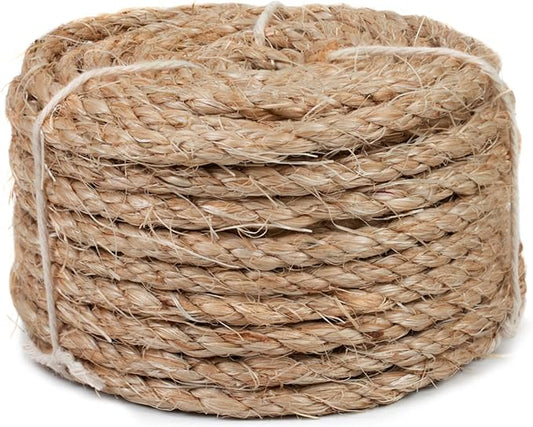 Sisal Rope for Cat Scratcher 1/4 Inch 50 Feet Cat Tree Rope Replacement Natural Hemp Rope, Thick Cat Scratching Post Rope for Indoor/Outdoor, Repairing, Recovering, DIY Scratcher (Brown)