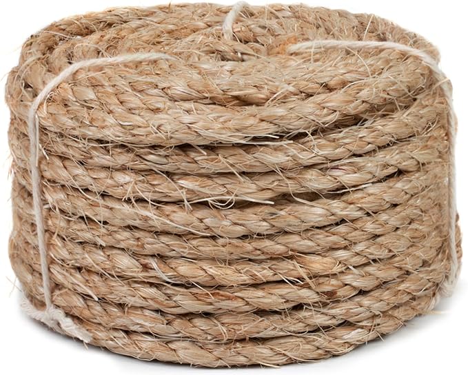 Sisal Rope for Cat Scratcher 3/10 Inch 50 Feet Cat Tree Rope Replacement Natural Hemp Rope, Thick Cat Scratching Post Rope for Indoor/Outdoor, Repairing, Recovering, DIY Scratcher (Brown)
