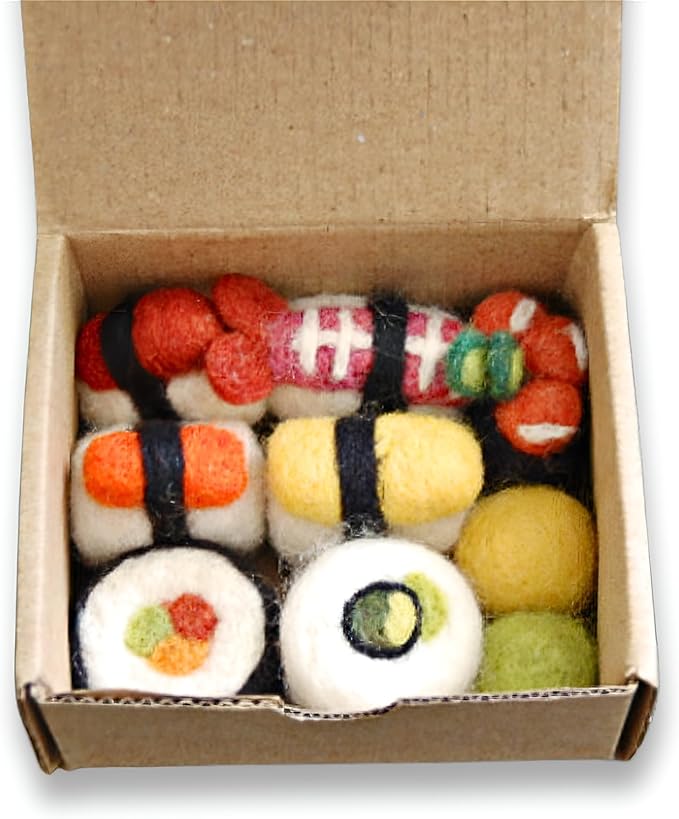 Woolbuddy Cat Toy - Cat Sushi Toy, 8pcs, Wool Cat Toy for Boredom & Stimulating, Cute Interactive Cat Toys for Indoor Cats, Self Play Cat Kitten Toys, Cat Chew Toy, Cat Enrichment Without Catnip