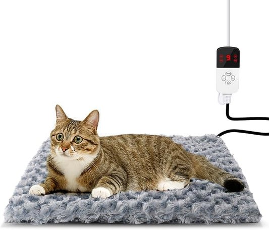 Cat Heating Pad, Electric Pet Heating Pad for Cat, Cat Warming Pad with Chew Proof Cord, 9 Heat Levels, Auto-Off, 18" x 18"