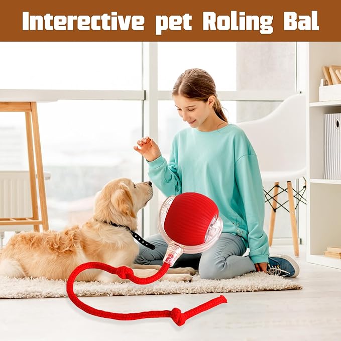 2PC Interactive Dog Toys,Interactive Dog Ball Electric Dog Ball Toy Rollie Pet Cat Toy Interactive Rolling Ball Cat Toy 360° Automatic Rolling Toy Ball for Dog/Cat (Red+Green)
