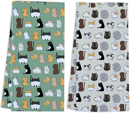 Greatingreat More Cat Towels Funny Kitchen Towels Waffle Soft Cute Kitchen Dish Hand Towels Cat Lovers Absorbent Hostess Decor Bath Towels Housewarming Gift Set of 2