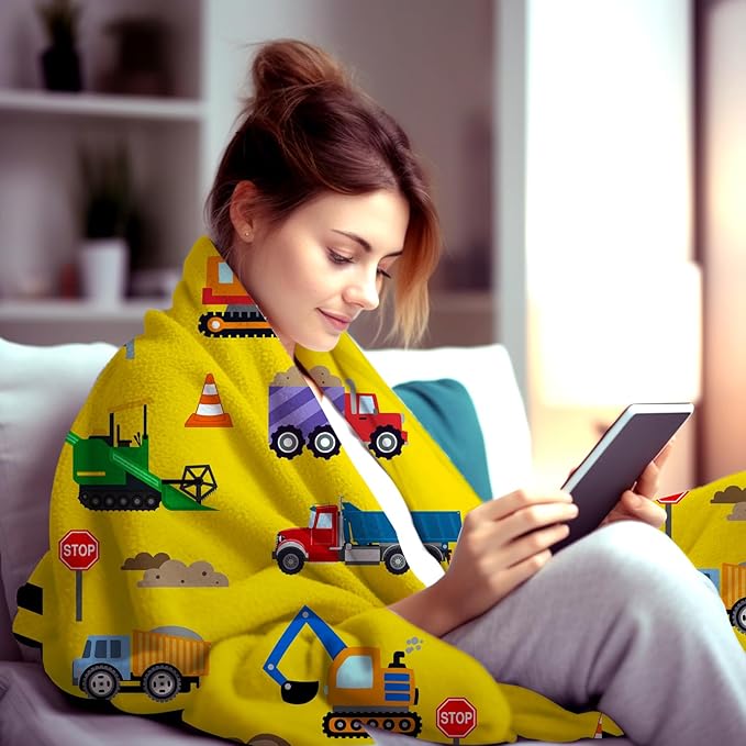 Cute Truck Construction Blanket Super Soft Flannel Throw Blankets Tractor Cars Blankets Bedding for Boys Girls Adults Gifts 60"x50"