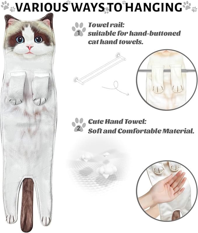 PAT JUUMG Funny Cat Hand Towels for Bathroom & Kitchen Decor - Super Absorbent Soft - Housewarming & Cat Lovers' Gifts