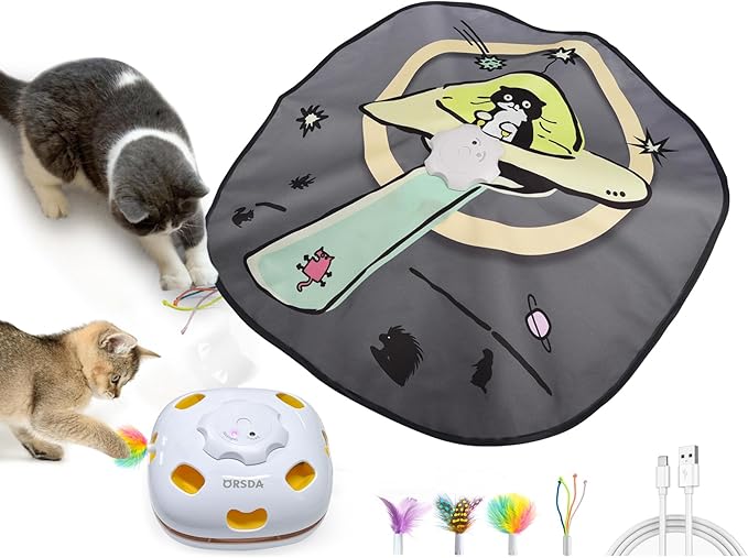 ORSDA Cat Toys, 4 in 1 Interactive Cat Toy Automatic Cat Toys for Indoor Cats Kitten Toys for Indoor Kittens, 8 Holes Mice Whack-A-Mole, Hide and Seek Smart Motion with 5PCS DIY Replacement Refills