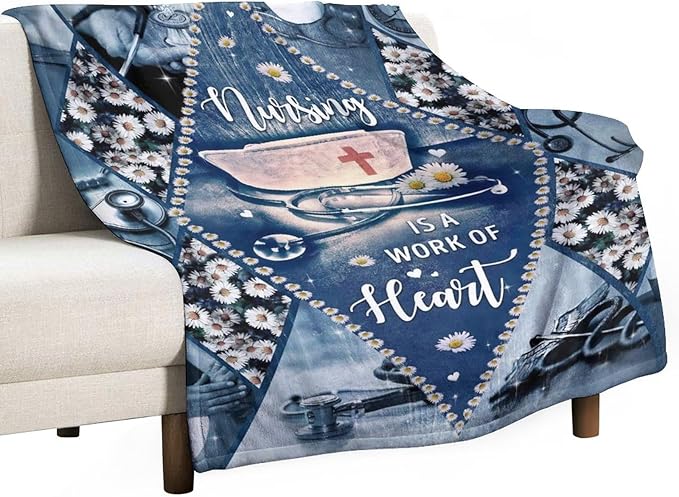 Nurse Daisy Blanket Nursing Hospital Throw Blankets for Couch Sofa Bed Stuff Decor Lightweight Soft Cozy Fleece Plush Flannel Bedding Blanket Birthday for Girls Woman Adults 40"x50"