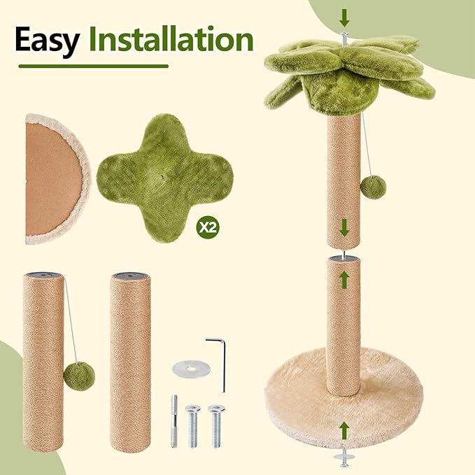 Palm Tree Cat Scratching Post, Sturdy 34 inches Tall Sisal Scratch Post with Interactive Dangling Ball, Cute Cat Scratcher for Indoor Adult Cats