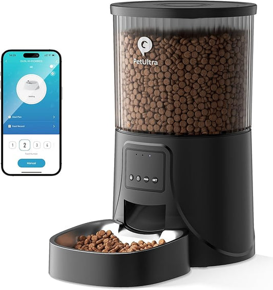 Automatic Cat Feeder WiFi- 2.4Ghz Cat Food Dispenser with APP Remote Control- Auto Pet Feeder for Cat and Small Dog Indoor- Easy to Set Up and Clean- Dual Power with Desiccant Bag Keep Fresh