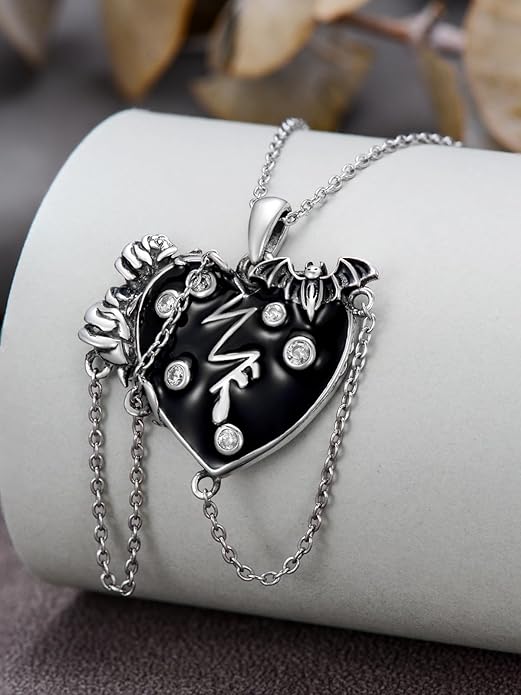 Black Cat/Dragon/Fox/Wolf Necklace 925 Sterling Silver Celtic Moon Pentagram Pendant Gothic Jewelry Goth Halloween Gifts for Women