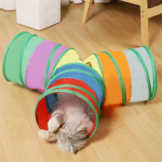 iCAGY Cat Tunnels for Indoor Cats Interactive, Rabbit Tunnel Toys, Pet Toys Play Tunnels for Cats Kittens Rabbits Puppies Crinkle Pop Up 3 Ways Rainbow