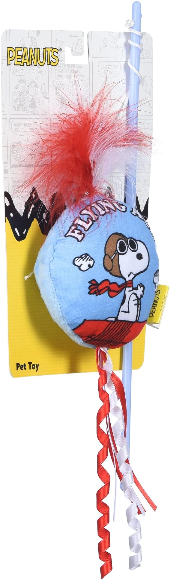 Peanuts Snoopy Catnip Wand Cat Toy Interactive Toy for Cats, Dancing Teaser with Ribbons | Cat Exercise Toy with Feathers and Catnip, 12 Inch (FF19710)