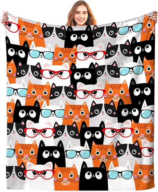 Cute Cat Blanket Animals Pet Pattern Gifts for Cat Lovers Soft Lightweight Flannel Throw Blankets for Kids Adults 60"x50"