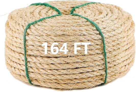 MEEXPAWS Natural Strong Sisal Rope Replacement for Cat Scratching Posts for Winding Easy & Tight |4mm Diameter | Brown | 164FT