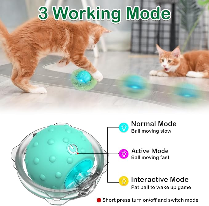 Interactive Cat Toys Ball for Indoor Cats Fast Rolling in Tunnel, Motion Activate Cat Toy with Chirping, Hide and Seek Mouse Catching Toy (Green)
