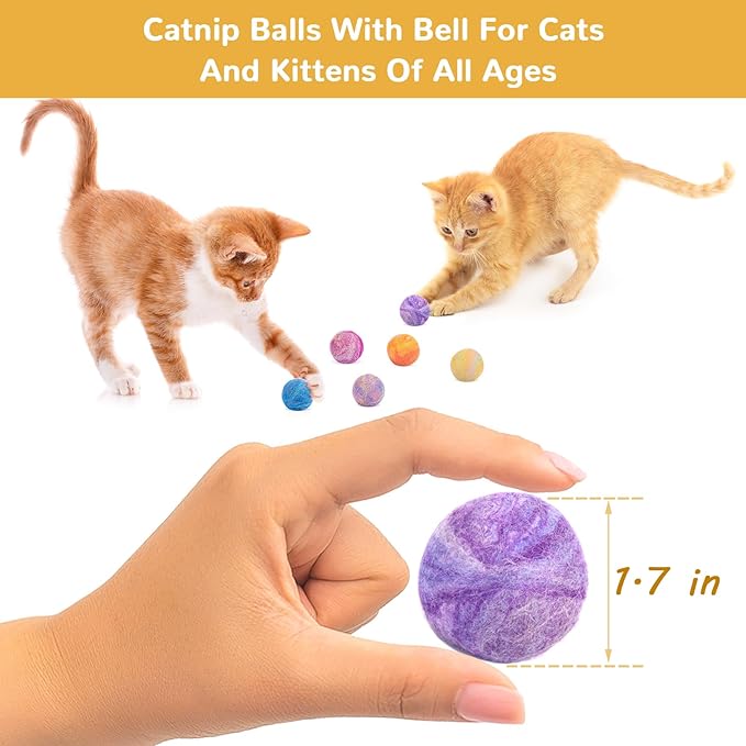 Retro Shaw Catnip Toys, Catnip Balls with Bell, Cat Toys with Silvervine and Catnip, Catnip Toys for Cats, Cat Toys for Indoor Cats, Cat Chew Toy, Cat Nip Toys for Cats Kittens Kitty, 6 Pack