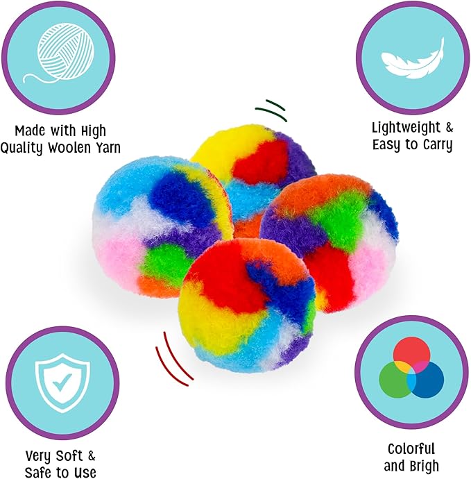 Ethical SPOT Kitty Yarn Puffs Colorful Woolen Yarn Cat Toy Contains Catnip 1.5" Pack of 4 Pet