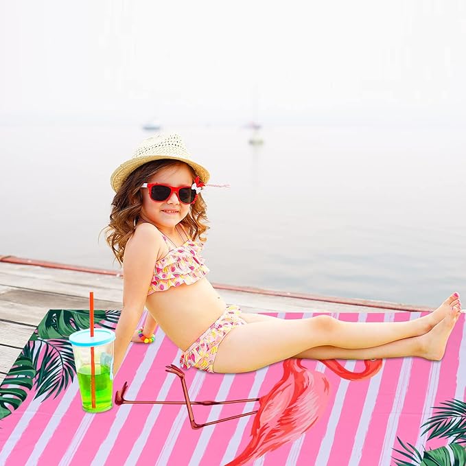 LIVILAN Small Pink Flamingo Beach Towel, 24”x48” for Girls & Kids, Soft Microfiber, Quick Dry, Sand Free, Lightweight for Bath, Swim, Pool, Yoga, Ideal Flamingo Gift for Women