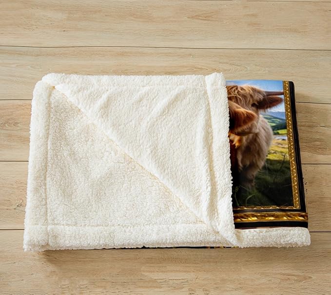 Feelyou Kids Highland Cow Fleece Throw Blanket Twin 60"x80" Highland Cattle Plaid Sherpa Blanket for Bed Sofa Couch Western Farmhouse Themed Plush Blanket Women Men Fuzzy Blanket