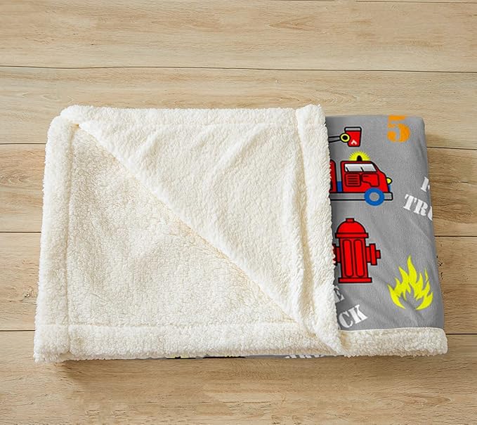Kids Firefighter Car Fleece Throw Blanket for Bed Couch Sofa Firemen Engine Vehicle Sherpa Blanket Fire Truck Pattern Plush Blanket Boys Girls Room Decor Soft Lightweight Fuzzy BlanketKing 87"x95"
