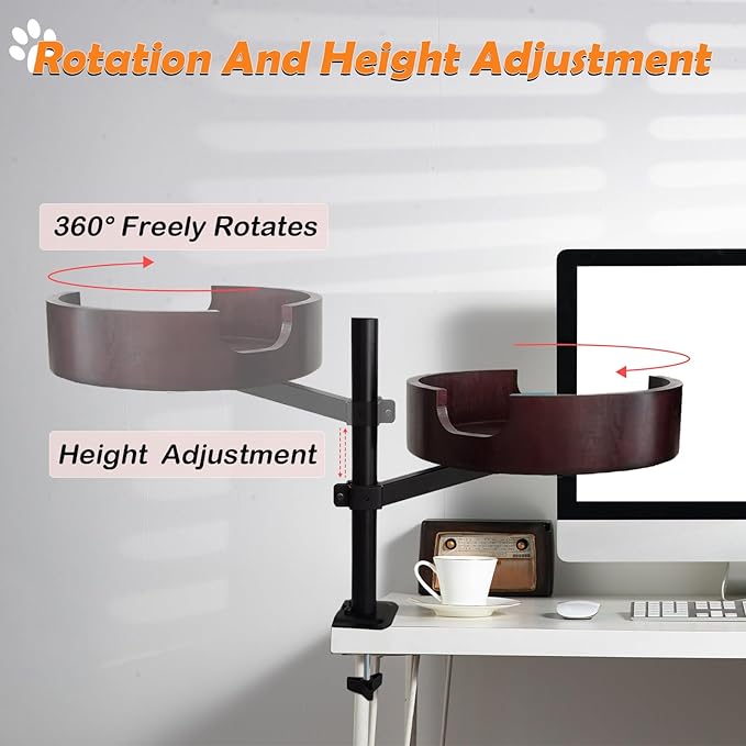 Cat Bed Desk - Adjustable Wooden Cat Bed for Home Office and Study Rooms, Desktop Kitten Furniture Attachment with Pet Mat, Ball, Mouse (Large)