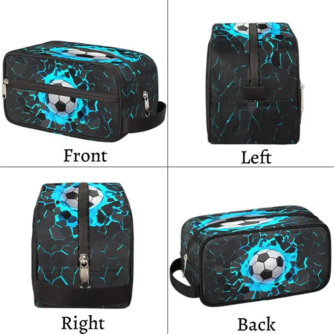 3D Light Wall Football Portable Travel Toiletry Bag, Sport Ball Dopp Kit Cosmetic Organizer Makeup Bag Shower Shaving Bag for Men Women