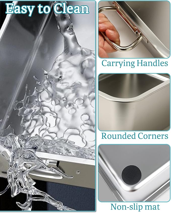 BNOSDM Stainless Steel Litter Box Small with Handles (16" x 12" x 6") Metal Cat Litter Pan High Sided Cat Toilet with Litter Sifting Scoop for Rabbits Kittens