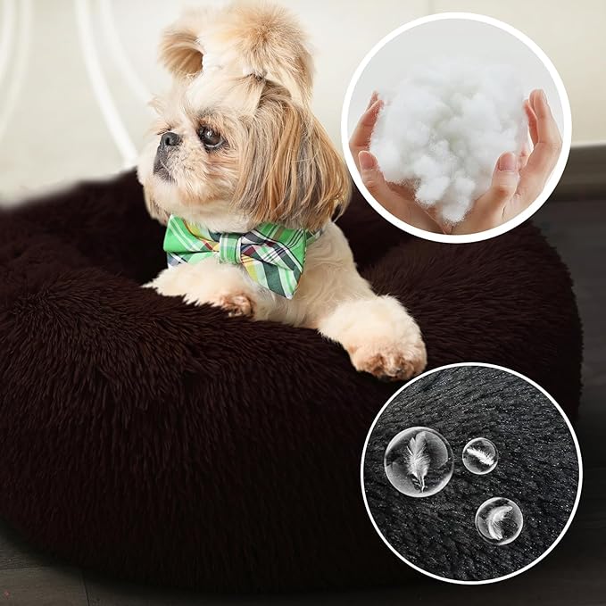 Black Dog Bed Extra Small Washable,Calming Dog Bed Princess for Small Dogs 15 inches Donut Soft Small Pet Bed,Anti Anxiety Round Fits up to 5 lbs Warm Comfort Pets Beds for Puppy Dogs Indoor