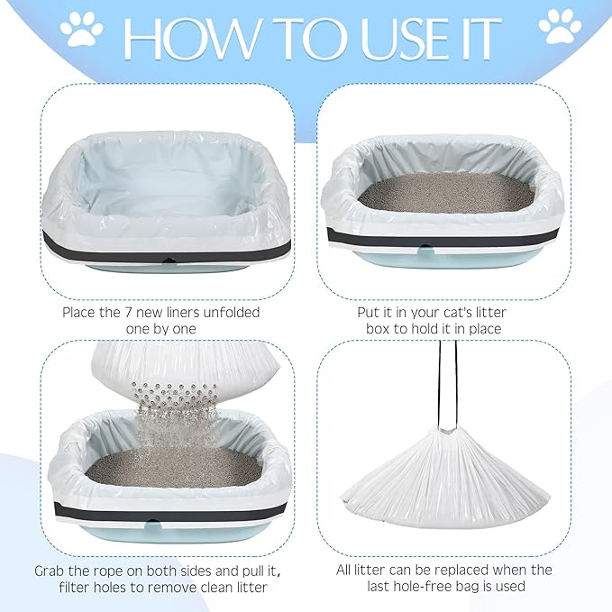 56 Count 31 x 18 Inch Sifting Cat Litter Bags Large Thick Cat Litter Box Liners with Holes Portable Thick Cat Litter Bags Drawstring Litter Box Liners for Pets Cats Litter Box Supplies