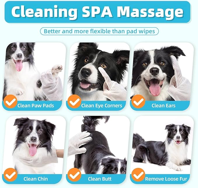 Extra Thick Pet Bathing Wipes for Dogs & Cats,Cleaning & Deodorizing Grooming Gloves,Nourish Fur Glove Wipes for Daily Care and Traveling,Rinse Free,Unscented,3 Pack,18 PCS