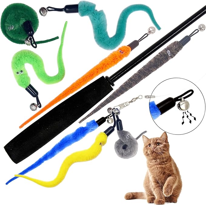 Cat Worm Toy Refills Cat Wand Replacement Worms, 12 PCS Cat Worms Refill, Cat Wand Attachments Worm for Cat Toys