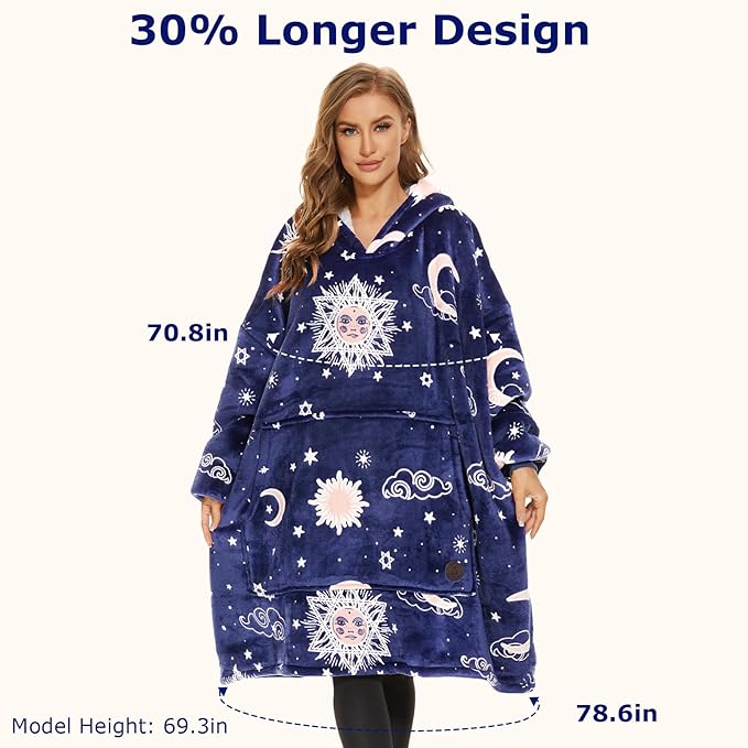 THREE POODLE Wearable Blanket Hoodie, Glow in The Dark Oversized Hoodie Blanket, Sherpa Hooded Blanket Sweatshirt for Adults Women Men Kids, Cozy Gifts