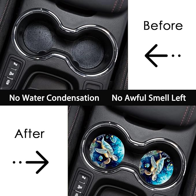 Car Coasters for Cup Holders,2 Pack Sea Turtle Car Cup Holder Coasters,2.75" Universal Size Anti Slip Rubber Mat,Automotive Cup Holder Decal Decor Accessories,Sea Turtle Gifts for Women,Mom,Men