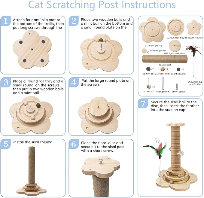 Wood Cat Scratching Posts, Cat Tree Scratching Post with Cat Interactive Toy, Easy Installation Cat Tower for Small Cat (18In)