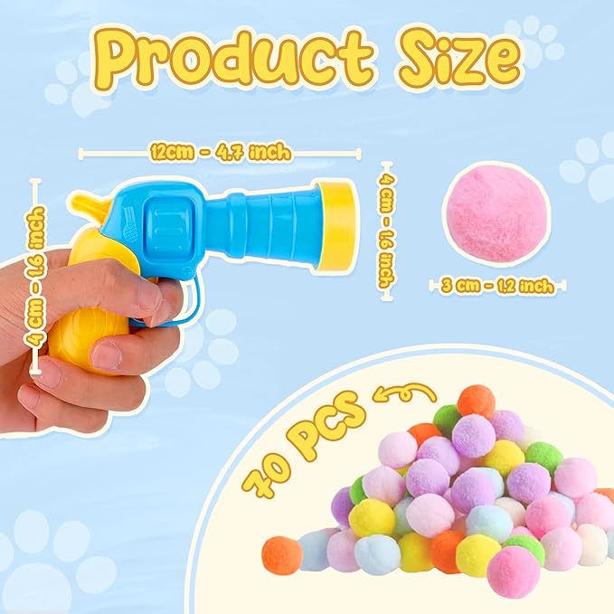 Cat Toy Ball Launcher, Interactive Cat Toy for Indoor Cat, Cat Gun with 70 Plush Balls, Cat Toy for House Cats, Exercise Toys for Kitten and Adult Cats, Kitten Toys, YELLOW BLUE