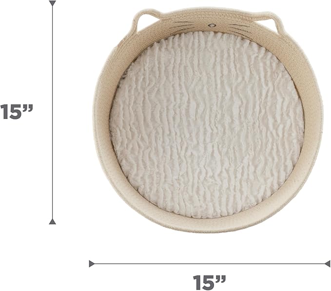 Catstages Bed & Basket Retreat 2-in-1 Cat Bed with Removable Cushion, Plush, Cotton Rope, White