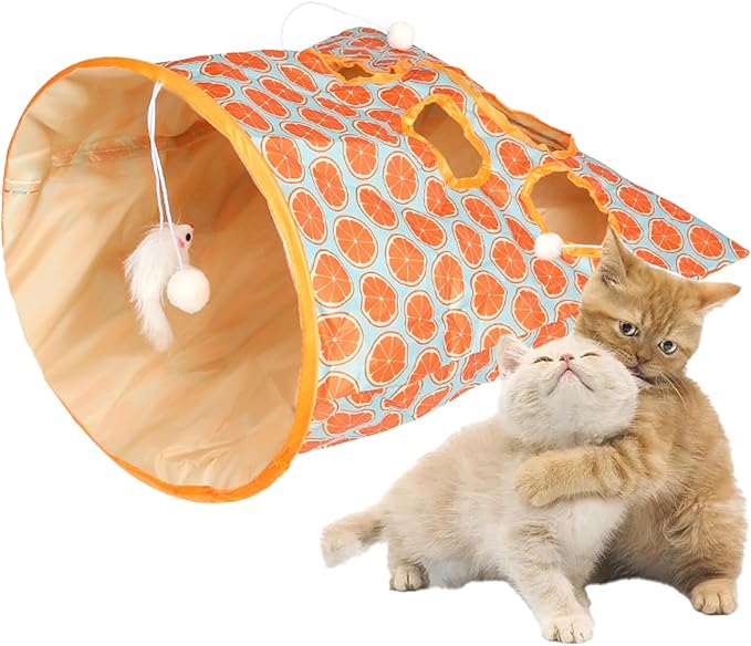 LOQJSS Cat Tunnel Bag Tunnel Bag for Cats Kitty Pet Collapsible Tunnel Crinkle Sack Bag Cat Tunnel Play Cat Drill Bag Self Hide and Seek Play for Indoor Cat Cave Toy (Color:Orange)