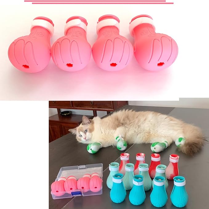 Cat Scratch Cover for Nursing Rehabilitation Cat Boots for Cats Only, Adjustable Cat Bathing Gloves（pink-c）