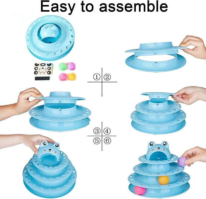 Suhaco Cat Toys Interactive for Indoor Cats Kitten Toy Fun Roller 4 Level Cat Teaser Ball Toys with 4 Colorful Balls Kitten Puzzle Toys for Boredom (Green)