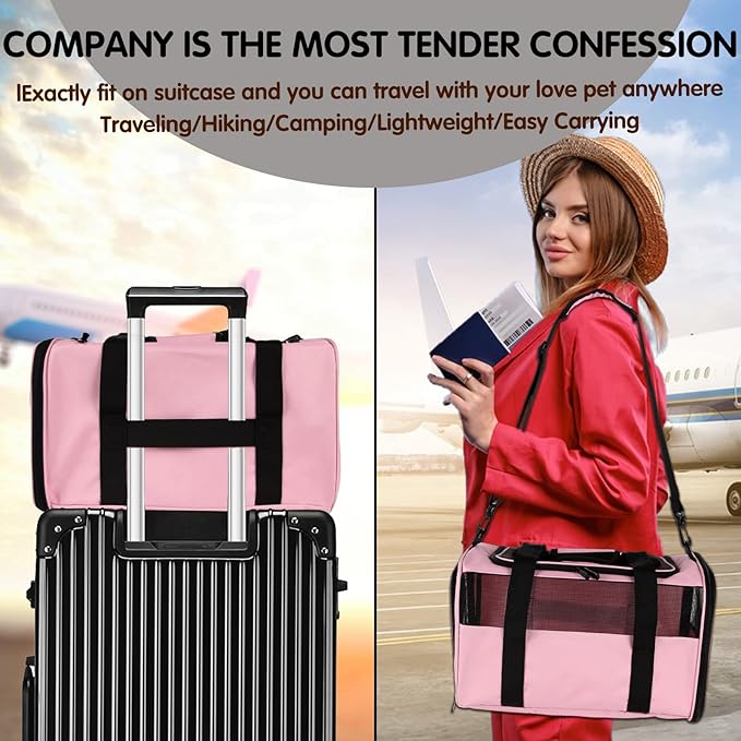 Carriers Soft-Sided Pet Carrier Pink for Medium Large Cats Dogs Undertake 35Lbs,Ventilated Mesh Windows,Top Load Cat Carrier with Airline Approved(X-Large,Pink)