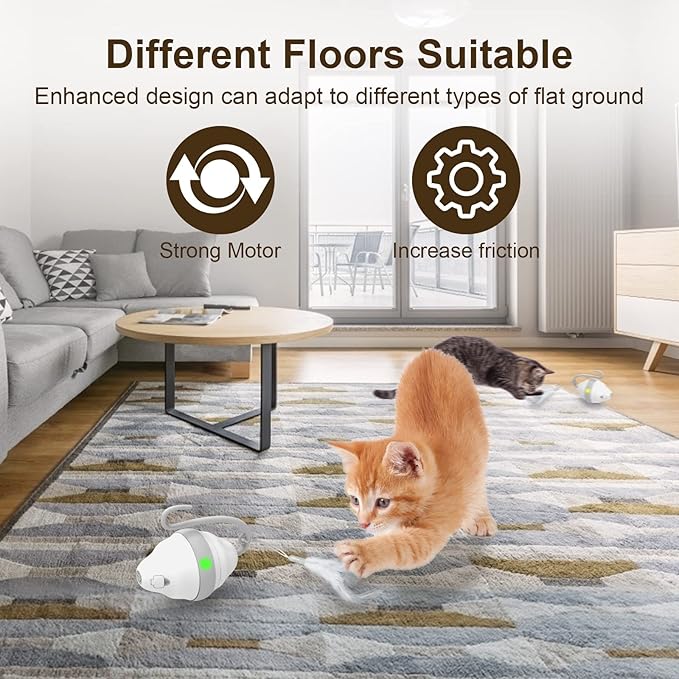 Interactive Cat Toy Mouse, Automatic Cat Toys with LED Lights Feathers