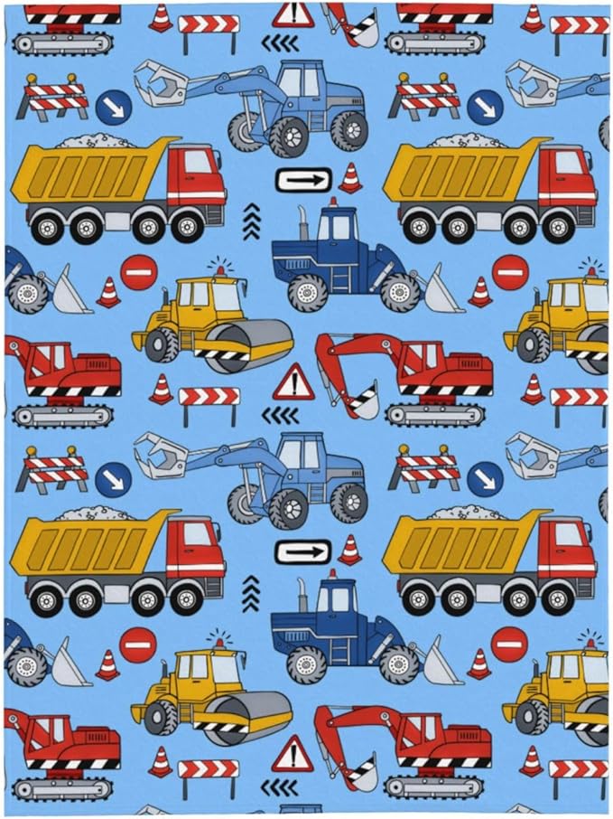 Kids Truck Car Blanket Throw 80"x60", Plush Flannel Tractor Excavators Blankets, Soft Warm Decorative for Kids Women Adults