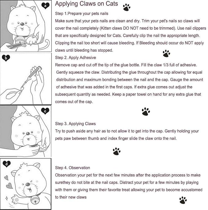 100pcs Cat Nail Caps Kitten Caps Cat Caps Cat Nail Covers with 5pcs Adhesive Glue+5pcs Applicators+Instruction