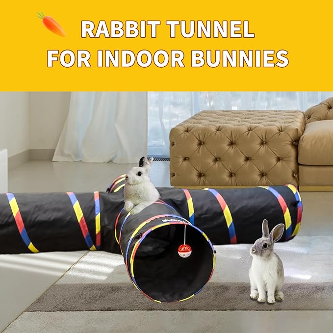 4 Way Large Cat Tunnels for Indoor Cats - 10" Diameter & 47" Long Cat Play Tunnel Toy - Cat Tube with Play Ball & Mouse Toy - Interactive Peephole (Black)