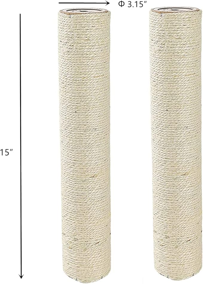 SHENGOCASE 2-Pack 15" L, Ø 3.15" Cat Tree Replacement Post with M8 Bolt, Cat Tower Relacement Post, DIY Cat Scratching Post Replacement Part Pole