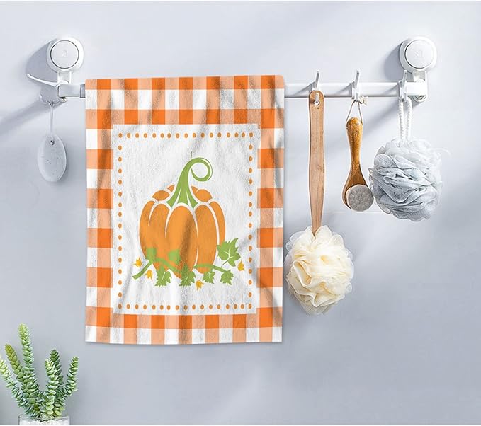 AOYEGO Pumpkin Towels Orange White Plaid Buffalo Thanksgiving Autumn Harvest Season Halloween Bathroom Kitchen Hand Towels Beach Bath Face Towels for Yoga Swim Golf 15x30 Inch